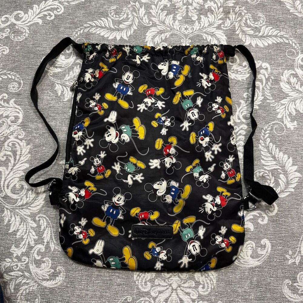 Vintage Disney Parks Mickey Mouse Drawstring Backpack Multi-Color